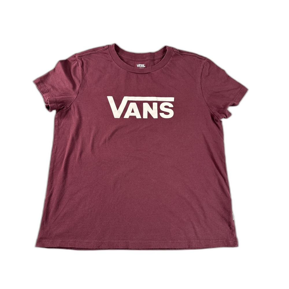 VANS Off Wall Burgundy Graphic‎ Tee Large Cotton Crewneck Short Sleeve Skate